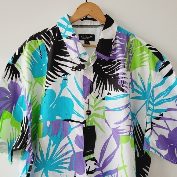 Men's A. Tiziano Palm Print Short Sleeve Button Down Shirt - Picture 3 of 10